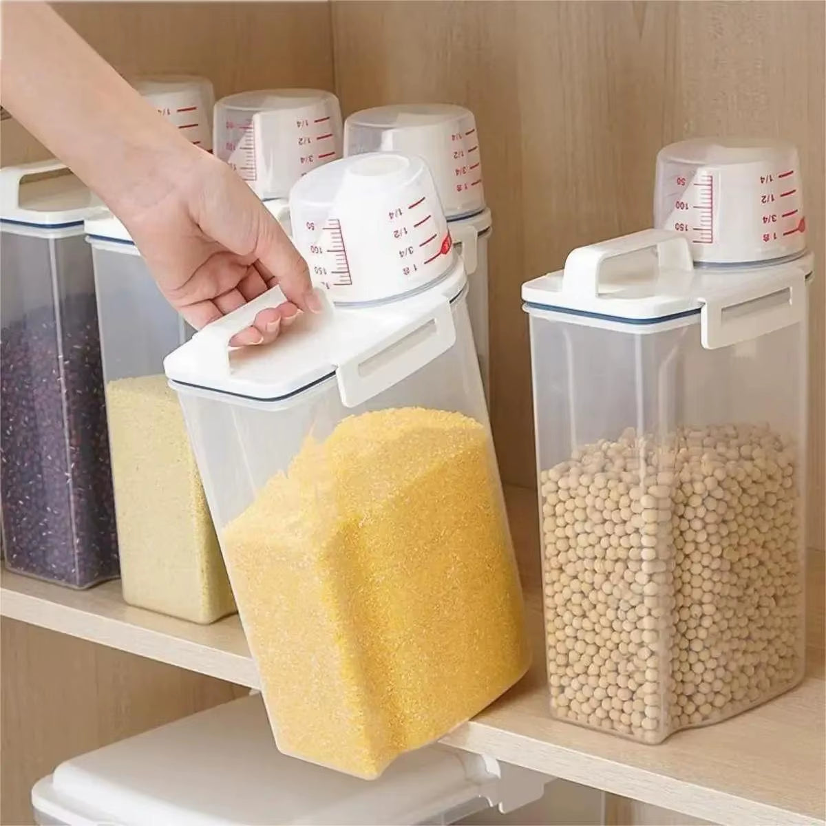 【Hot Sales】1Pc Rice and Grains Food Storage Canister with Measuring Cup, Kitchen Moisture-Proof and Insect-Proof Dust-Proof