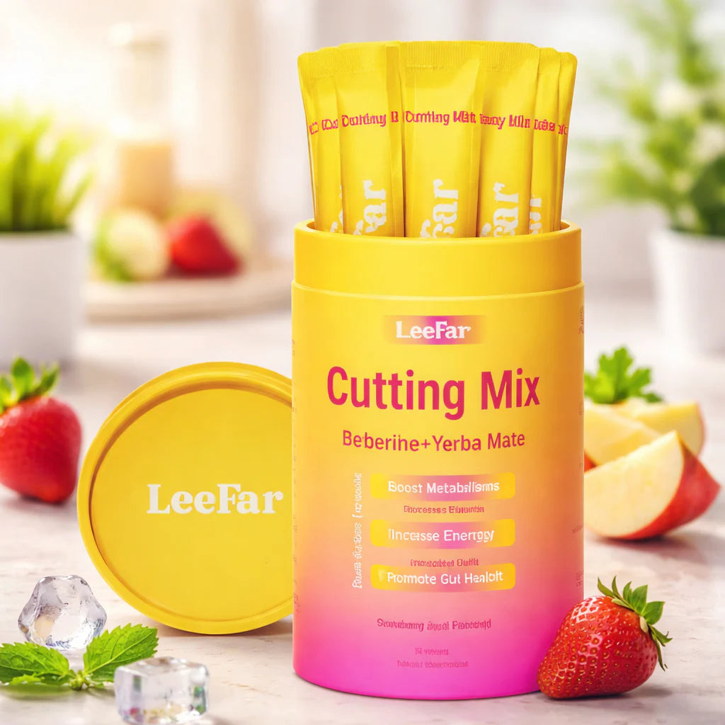 Leefar Cutting Drink Mix – Berberine, Chromium, 5-HTP, Yerba Mate & Magnesium | Strawberry Açaí Flavor – 30 Servings