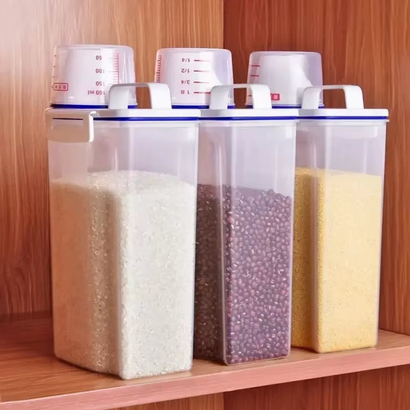 【Hot Sales】1Pc Rice and Grains Food Storage Canister with Measuring Cup, Kitchen Moisture-Proof and Insect-Proof Dust-Proof